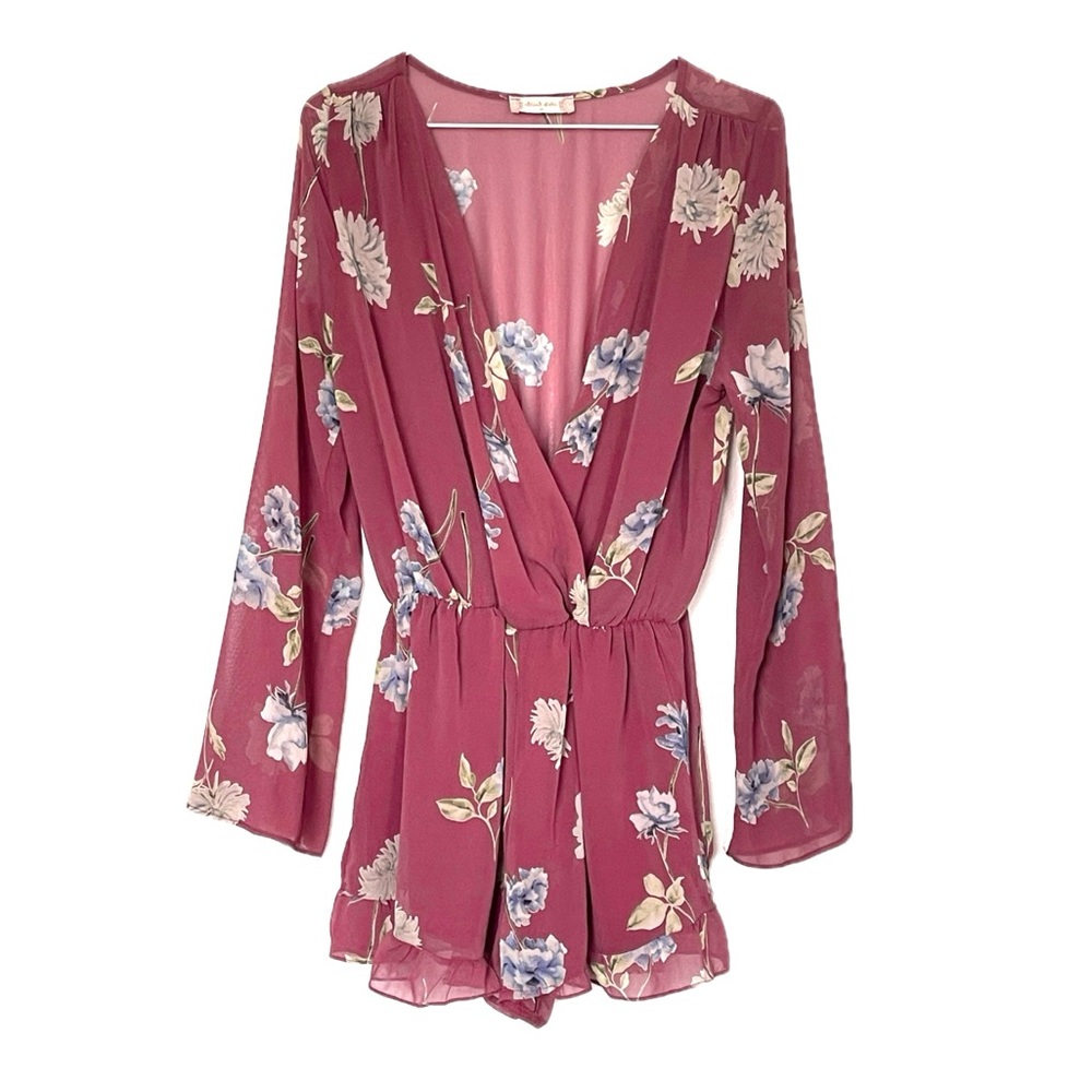 Altar’d State rose pink floral romper sheer size medium